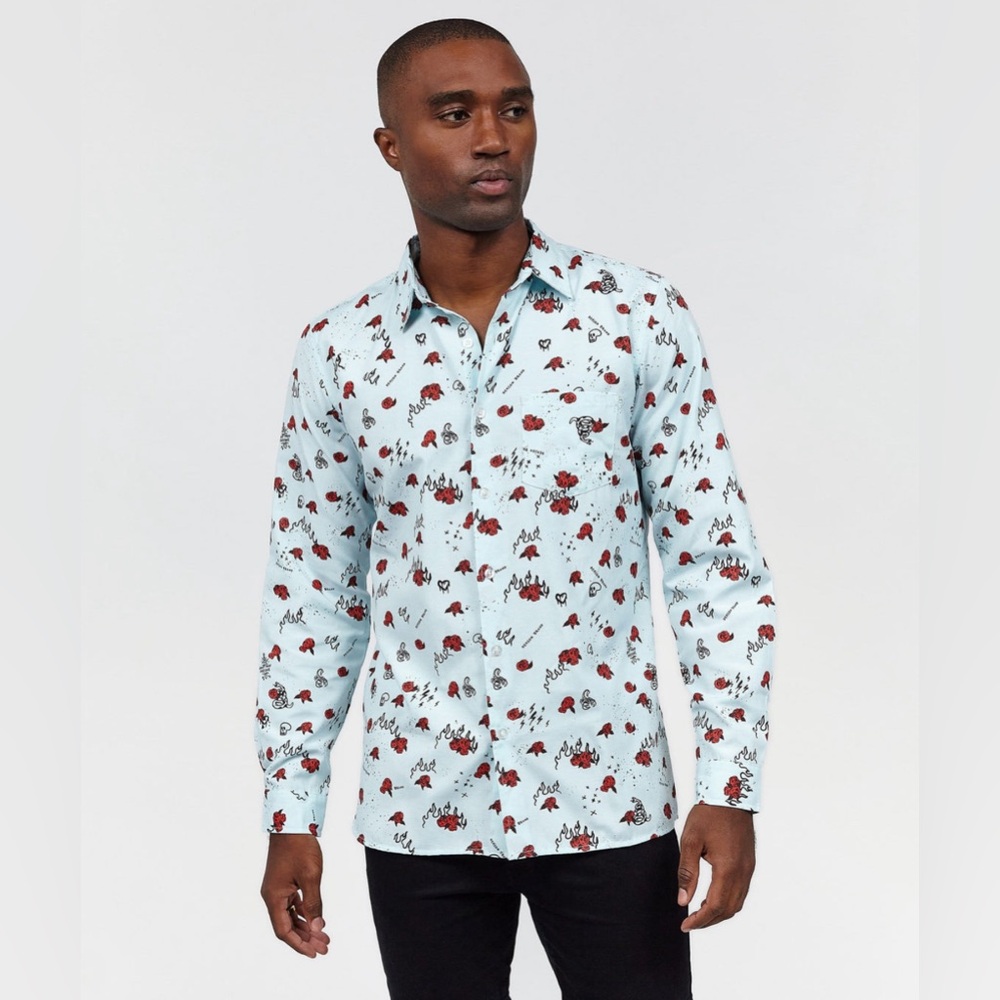 Skull & Roses long sleeve button down shirt